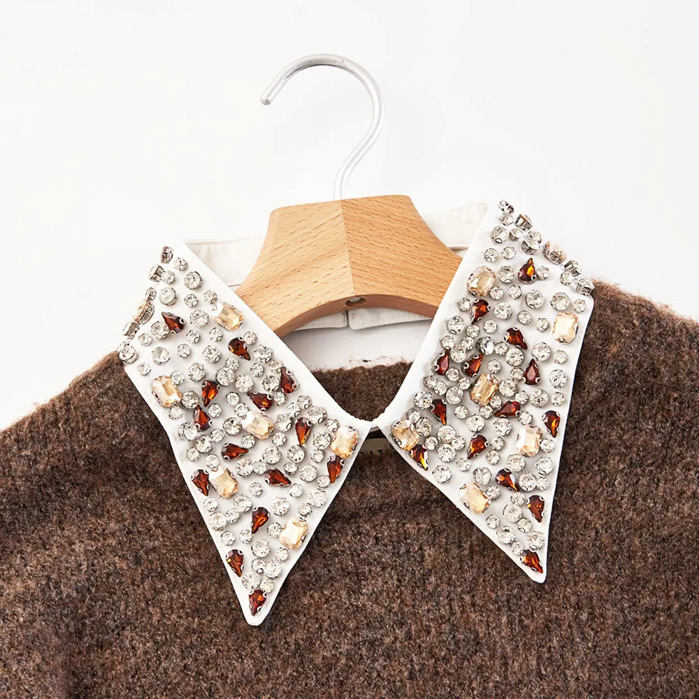 Luxury Handmade Rhinestone Faux Collar Detachable Polyester Neck Decoration Shiny Versatile High-End Accessory for All Seasons