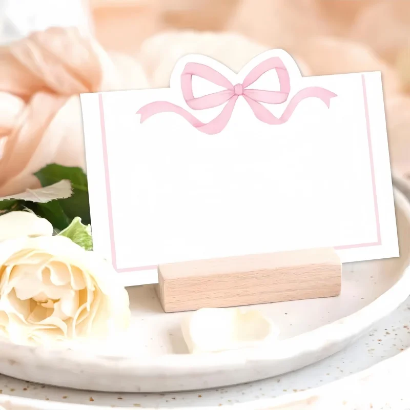 20 Stück rosa Schleifen-Sitzkarten, Hochzeits-Gästekarten, Geburtstagsparty-Tischdekoration, Geschenkkarten, Tee-Party-Dekorationszubehör – Detail 3