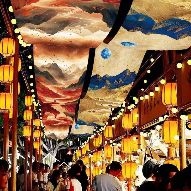 VIKAMA Ceiling Hanging Curtain Chinese Lady Moon Cloud Decorative Banner Restaurant Bar Cafe Wedding Home Decor