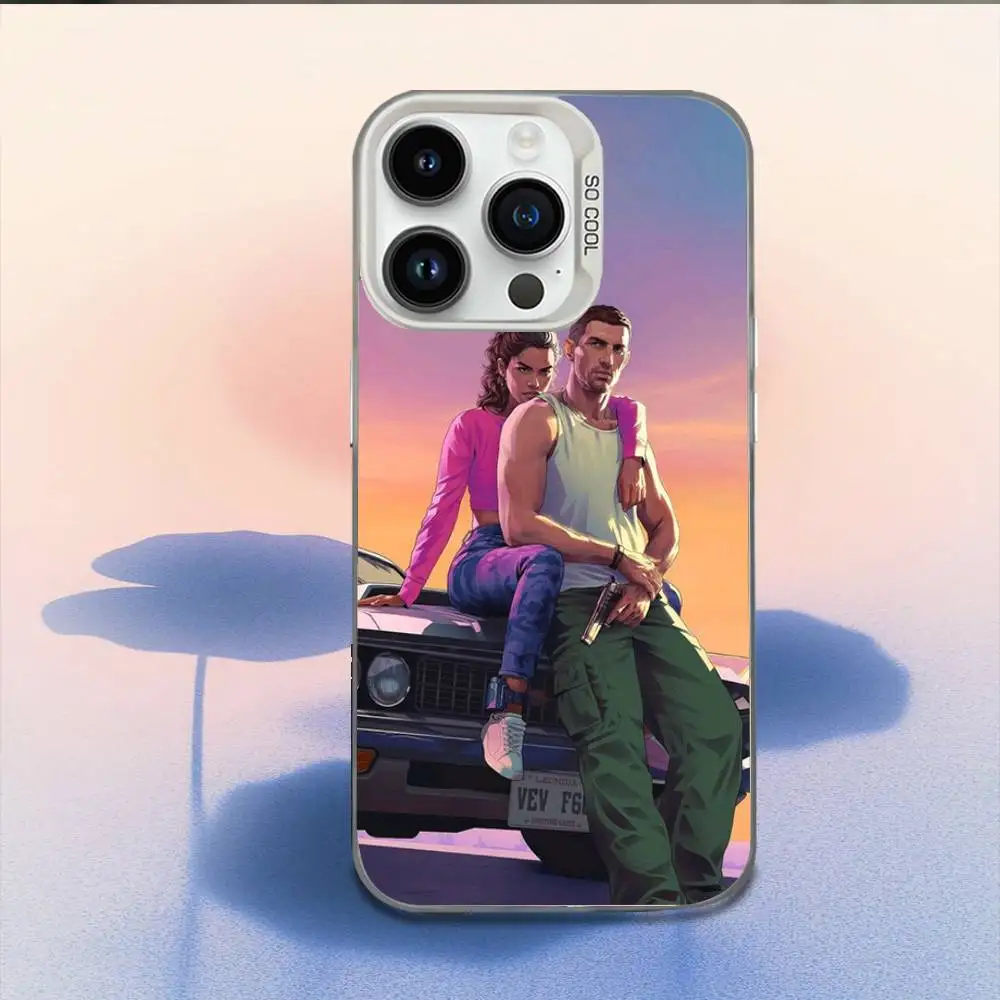 حافظة هاتف GTA 6 Game Grand Theft Auto لهاتف iPhone 16,15,14,13,12,11,Mini,Pro,E,MAX غطاء مقاوم للصدمات من الحلوى البيضاء غير اللامعة