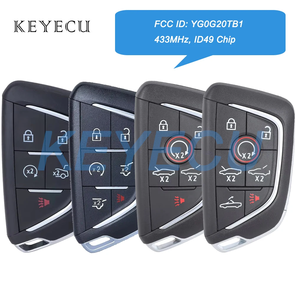 

Keyecu YG0G20TB1 433MHz ID49 Chip Smart Remote Car Key Fob for Cadillac Escalade CT4 CT5 for Chevrolet Corvette C8 2020-2024