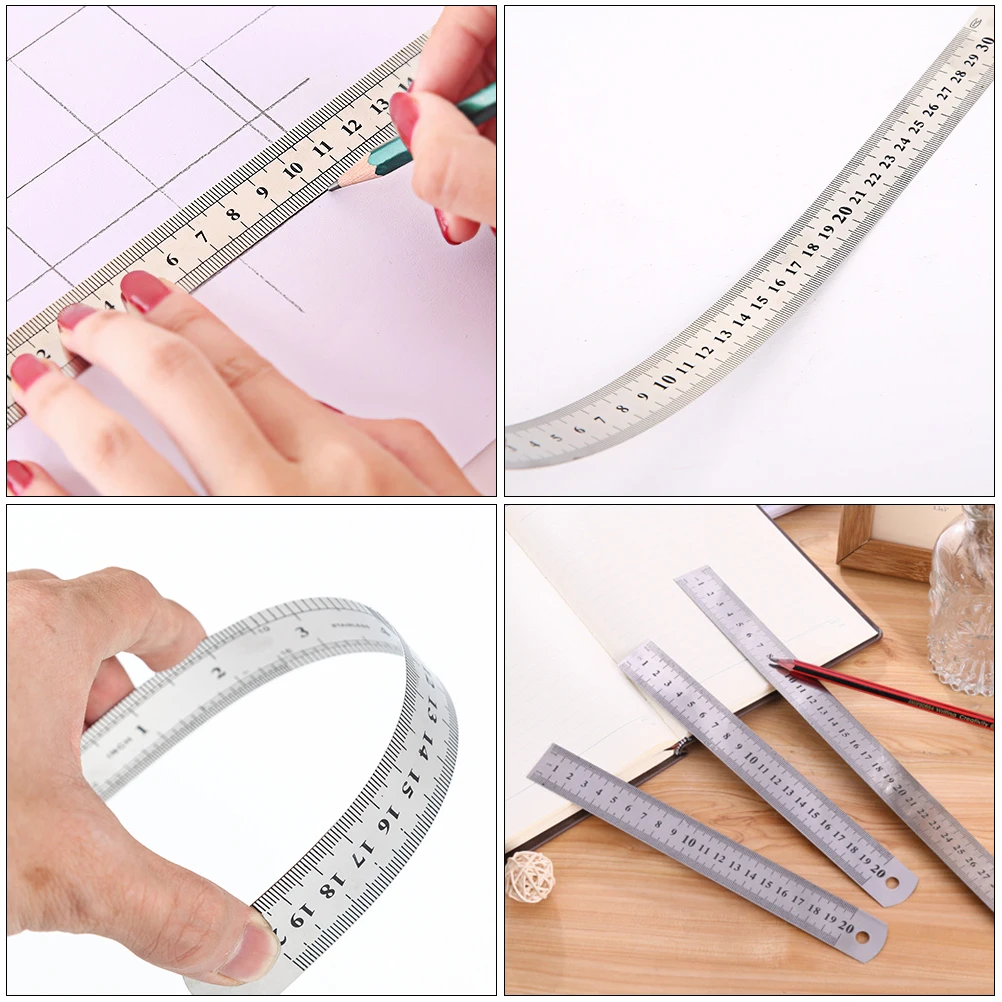 

9pcs Stainless Steel Ruler Short Scale Measuring Tool Inches Centimeters Office Student Stationery Math Class School Supplies