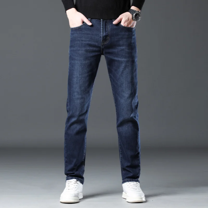 2024 fall and winter thick section of men's jeans fashion straight elastic large size loose business casual long pants