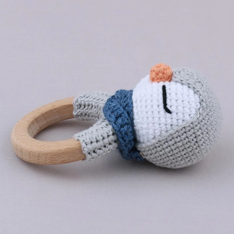 

J15U детское деревянное кольцо для прорезывания зубов, вязаная крючком погремушка в виде животных, пустышка для прорезывания
