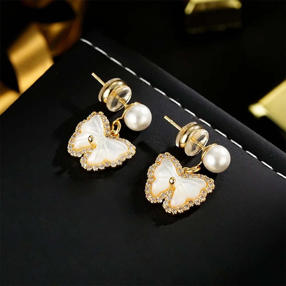 

Vintage fashion classic natural pearls with butterfly earrings pendant earrings for women‘s girl party gift jewlry whosale