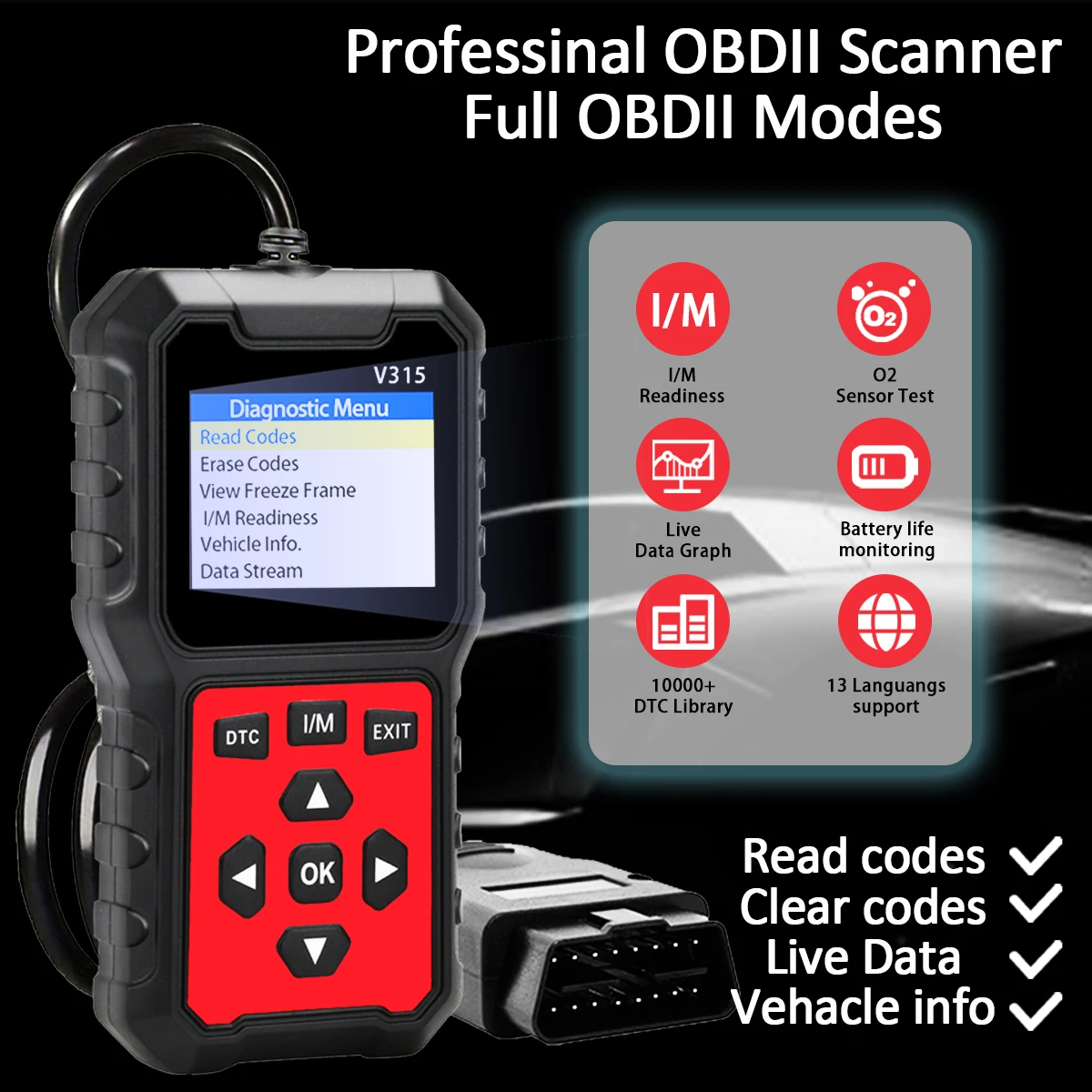 V315 Universal Obd2 Scanner Engine Trouble Code Reader Multifunctional Car Voltage Detector Automotive Diagnostic Repair Tool