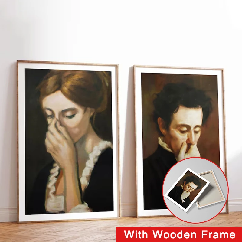 

Framed Vintage Oil Woman Man Poster Humorous Fun Decorative Wall Art Canvas Print Painting for Home Bathroom Restroom Decor