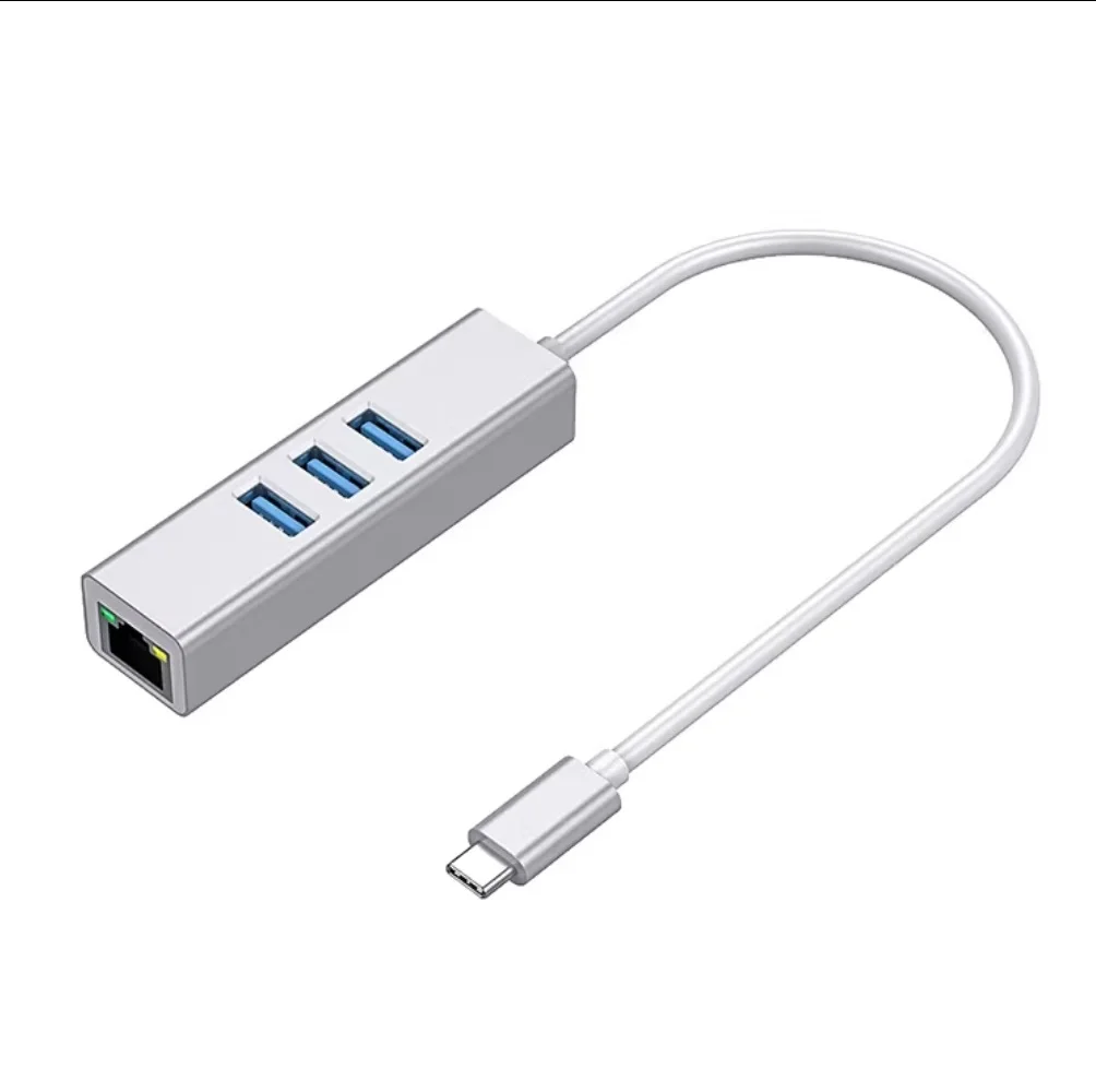 FGNS HUB USB Type-C to 5Gbps Ethernet network with x3 USB ports 3.0 Compatible new models 2023, Thunderbol 3, Win10/8.1/8, MacBook, Chrome