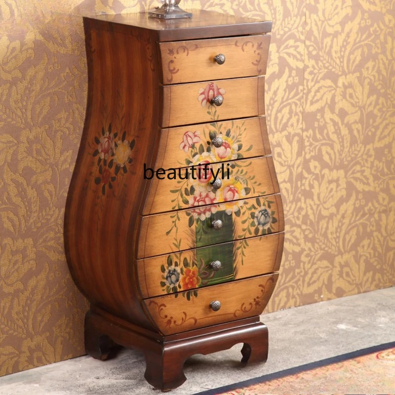 

American country seven-chest cabinet, bedroom locker, European retro painted chest cabinet