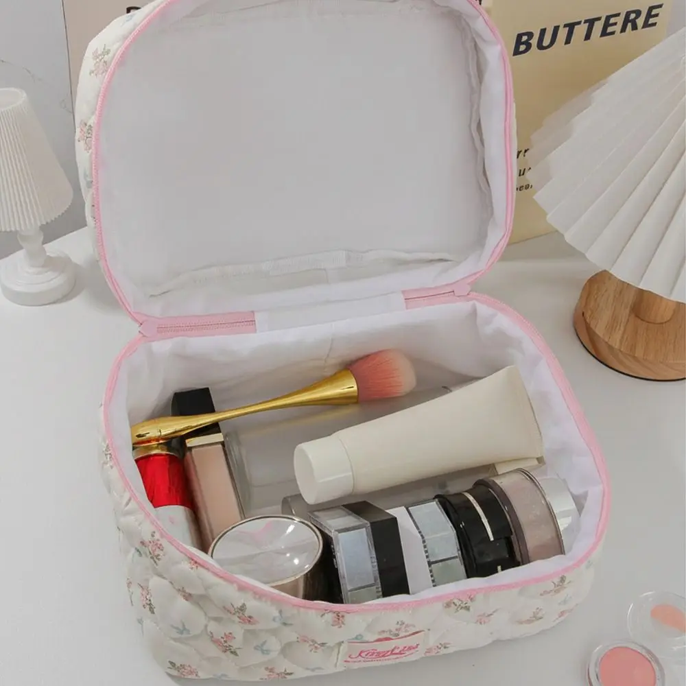 Multifunctional Bow-knot Floral Patterns Makeup Bag Large Capacity Storage Bag Cosmetics Pouch Home Travel