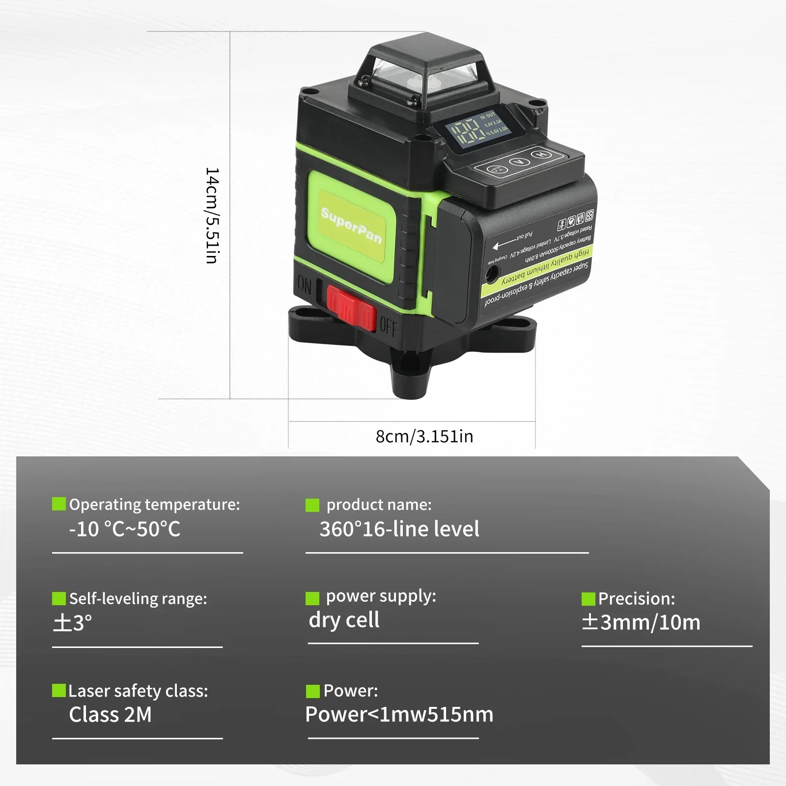 16 Line 4D Laser Level  360°Self-leveling Horizontal and Vertical Cross Super Powerful Green Laser Beams Long endurance