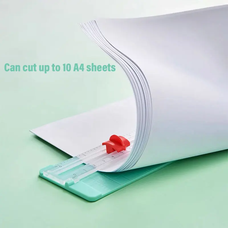 1PC Taglierina di carta Taglierina portatile Affettatrice di carta Strumento per scrapbooking con dispositivo di protezione automatica di sicurezza e righello laterale