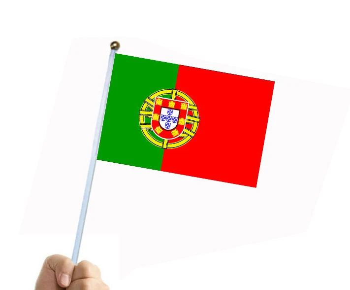 

100pcs Portugal hand Flag 14*21cm Polyester Double Side Printing POR PORTU Portugal Hand Flag with plastic flagpole