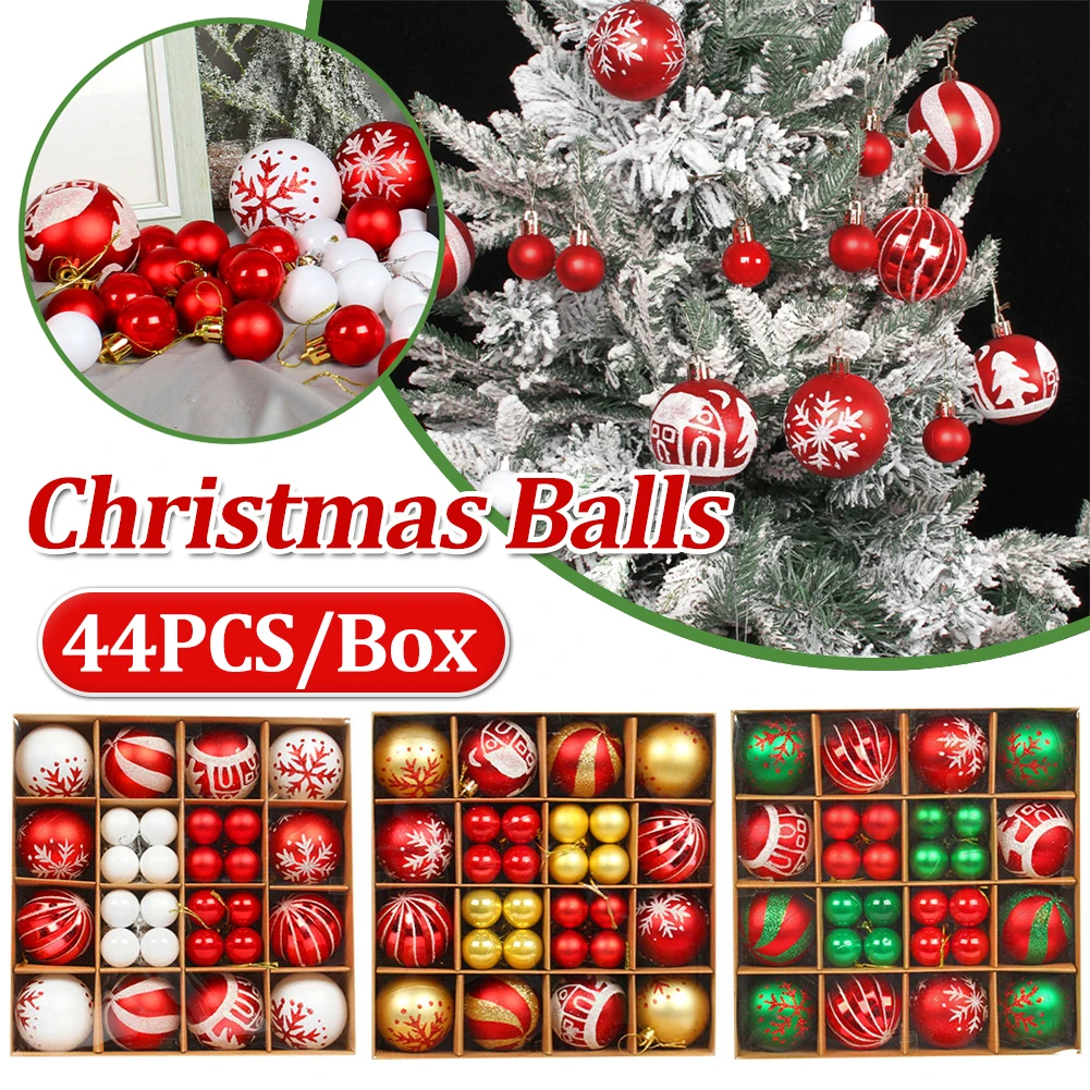 12/44PCS Christmas Balls Ornament Christmas Tree Gold Red Pink Ball Pendant Hanging Decor Christmas Decoration 2023 Navidad