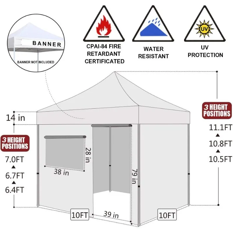 USA tenda kanopi Pop-up 10 'x 10', kanopi instan komersial dengan 4 ritsleting yang dapat dilepas, dinding samping dan tas Gulung