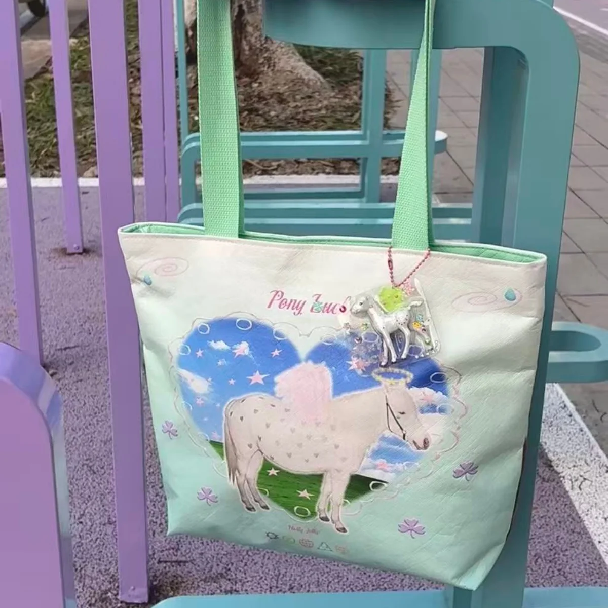 

Сумка-тоут Harajuku Y2K с принтом пони, милая эстетичная сумка для хранения, INS Kawaii, декоративные аксессуары для девушек в стиле субкультуры, подарок