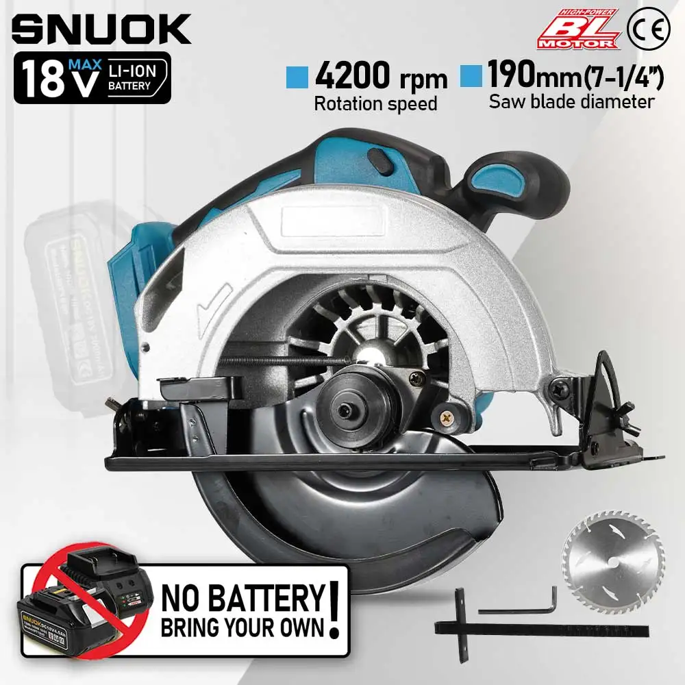 SNUOK-Sierra Circular eléctrica sin escobillas, máquina desnuda, herramienta eléctrica de corte de carpintería de mano inalámbrica para batería de litio Makita18V