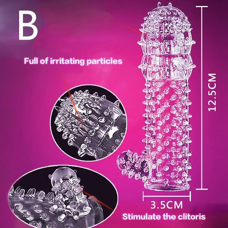 Расширение многоразового презерватива с рукавом для пениса, мужское увеличение, время задержки, шип, массажер для клитора, кристально прозрачные презервативы, секс-игрушки для взрослых