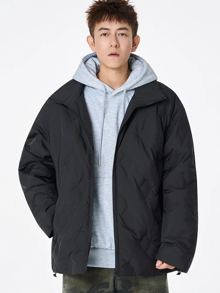 

Рабочая одежда с воротником-стойкой, хлопковая куртка для мужчин, зимнее новое свободное хлопковое пальто с ромбовидным узором, утепленная теплая верхняя одежда для пар