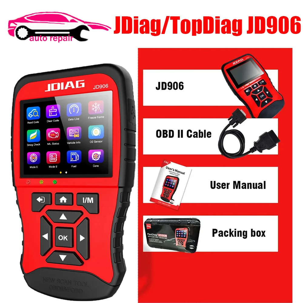 

Topdiag JD906 OBD2 Scanner Check Engine Light Code Reader Live Data I/M Readiness Newest Battery Tester Car Diagnostic Scan Tool