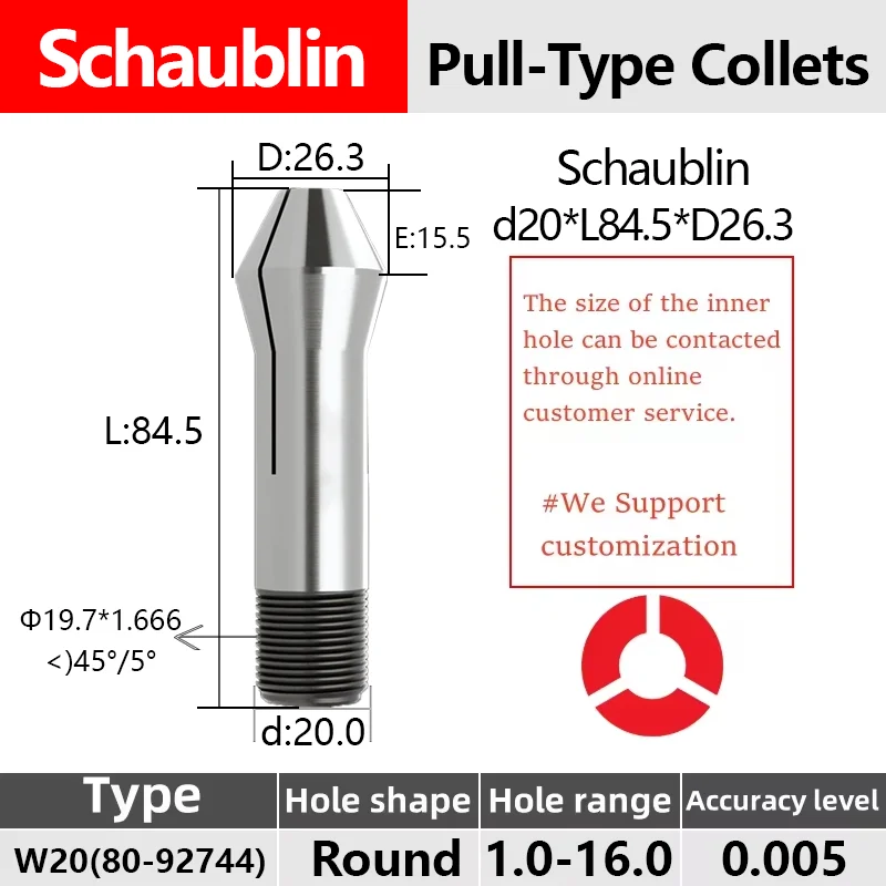 Stuka Collet for Schaublin W20 80-92744 High Precision CNC Machine 5 Axis Grinder Collet Swiss Chuck