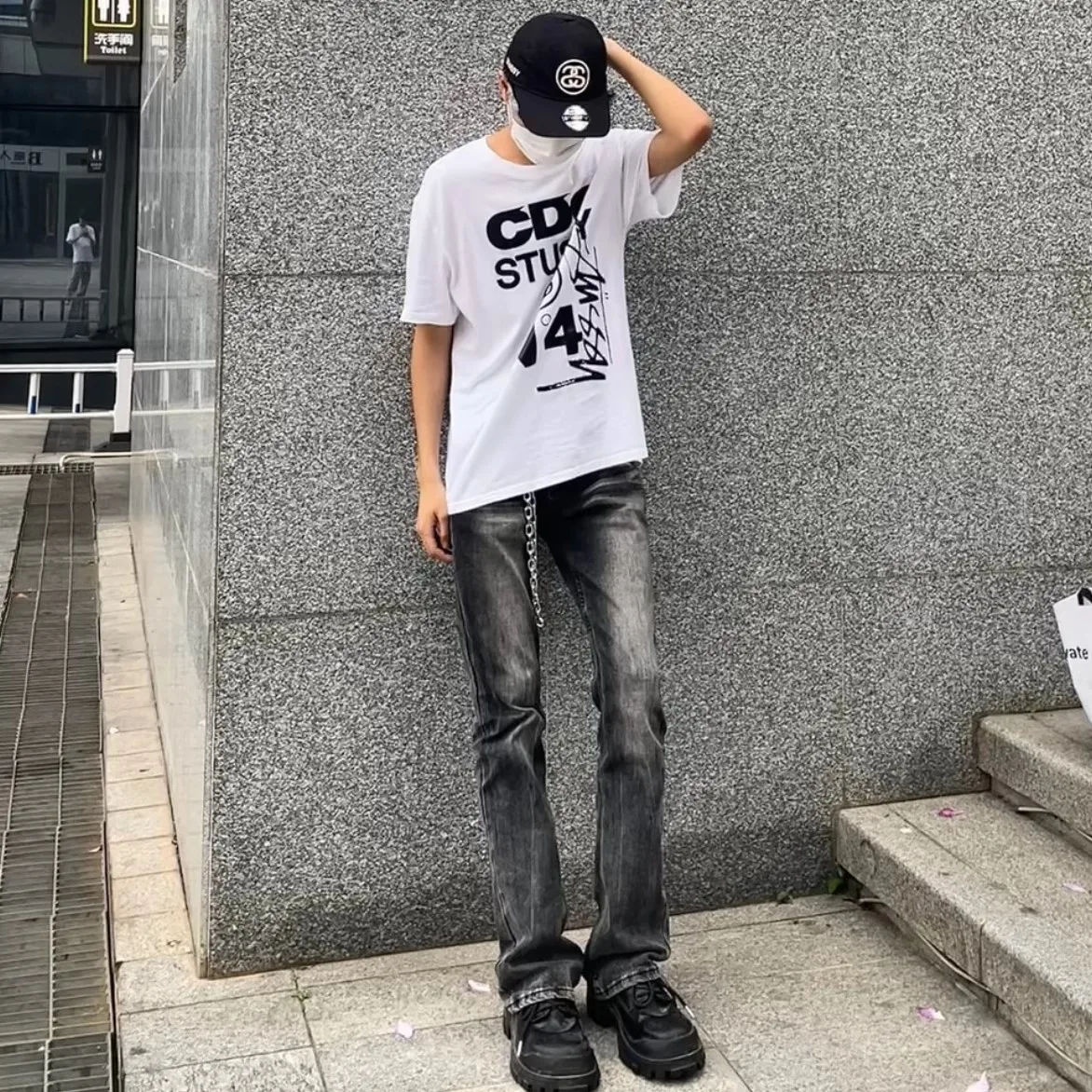 

Waed Bla ey Jeans Slim Fit Men's Vintage High Street American Sle Casual Pants Straight Leg Bell Bot Youth Faion