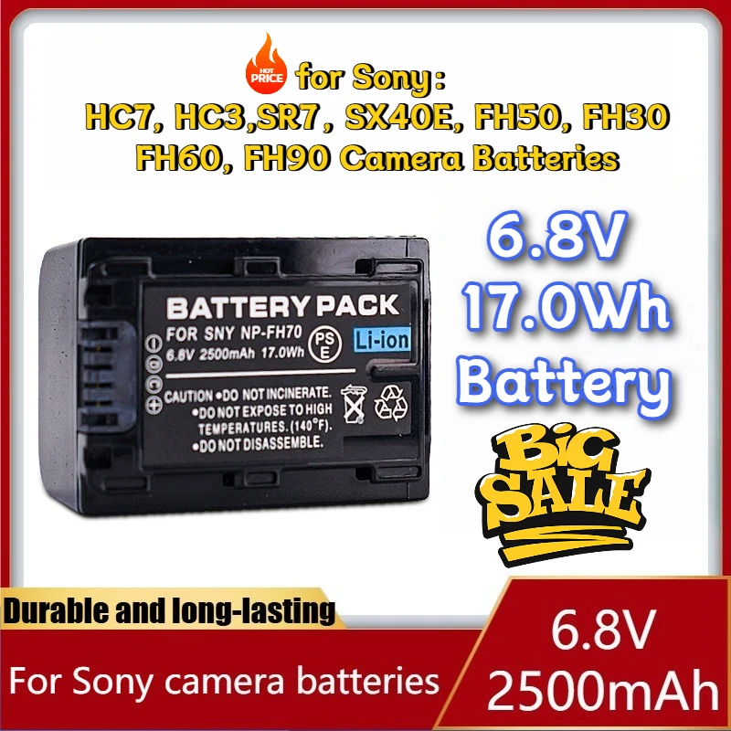

NP-FH70 Digital Battery for Sony HC7, HC3, SR7, SX40E, FH50, FH30, FH60, FH90 Camera Batteries