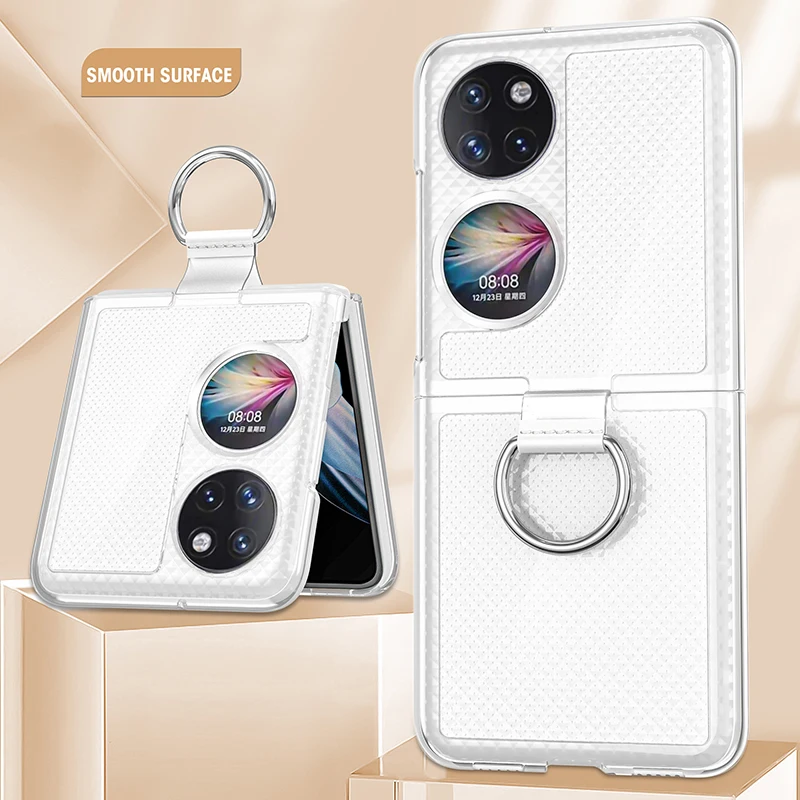 

Anti-drop Transparent Case for Huawei P50 Pocket Case for Huawei P50 Pocket Protective Cover Foldable Back Cover with Ring Stand