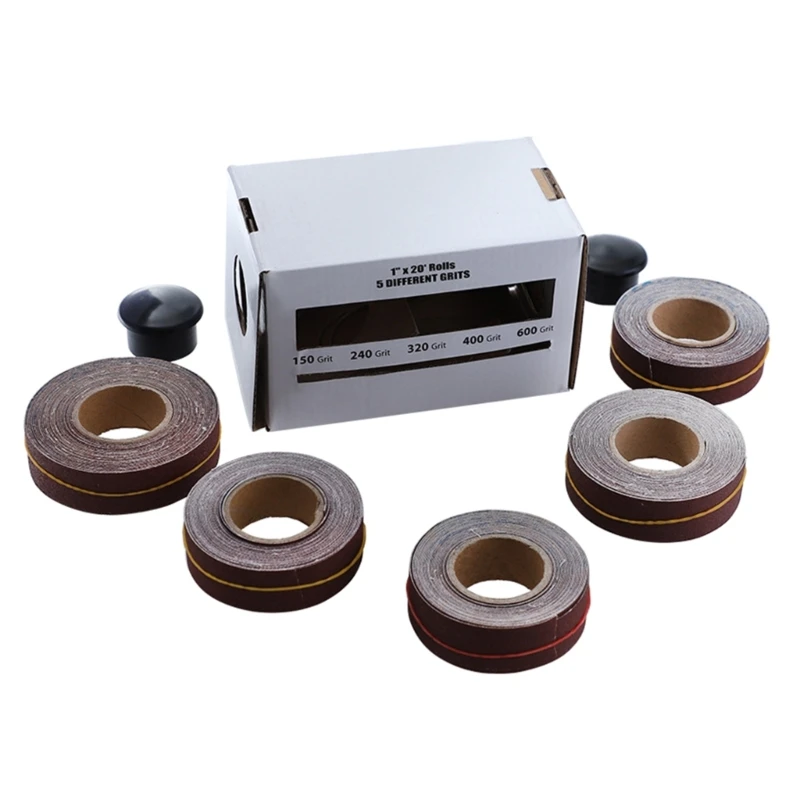 Comprehensive Sanding Set, 5 Assorted Grits, Aluminum Oxide Paper, 2.5cm x 6m, for Metalwork Handwork Workshop Hobbyists