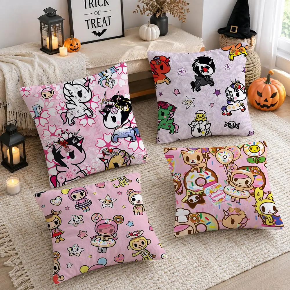 Fashion Pretty Logo T-Tokidoki Cushion Cover Plush Decorative Pillow Case With Hidden Zipper Cutecore Room Decor For Home