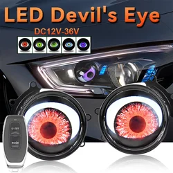 Ojo del diablo de 3 pulgadas, luces LED dinámicas para coche, Kits de adaptación de ojos con Control remoto, faros delanteros de 12-36V, suministros para automóviles, decoración para Moto y coche