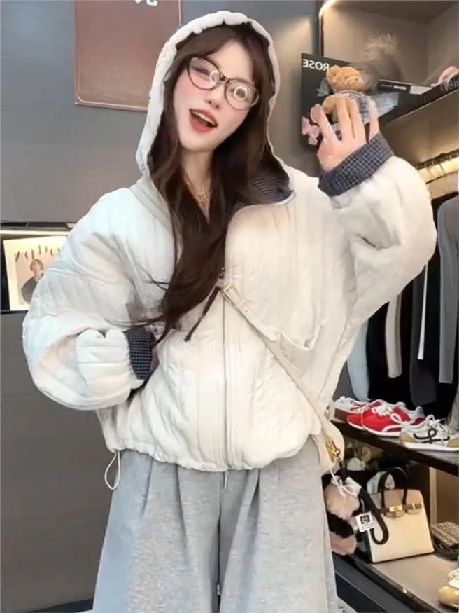 

Thickened Cotton Jacket Women's Casual Hooded Coat Autumn Winter New Style Korean Loose Slimming Small Size Cotton Clothes