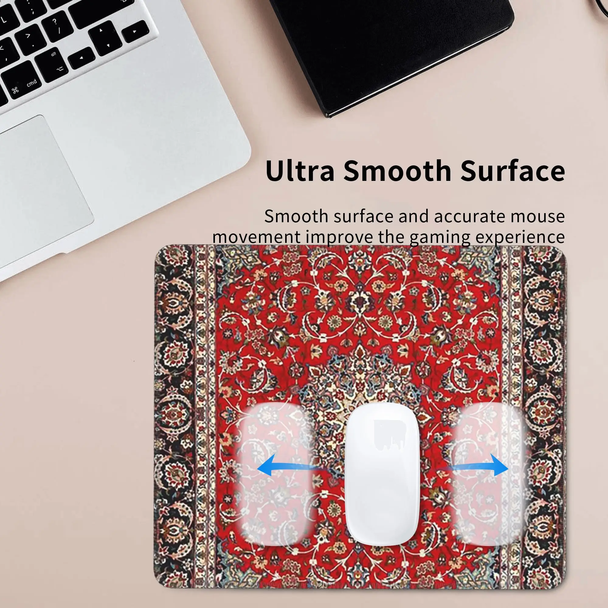上質なシルク＆ウール イスファーン ペルシャ絨毯柄 マウスパッド コンピューター キーボード マウス マット ゲーミングPC ノートパソコン デスクマット テーブルマット