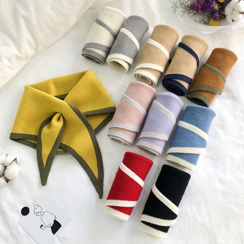 One Size Autumn Winter Knitted Scarf women\'s Neck Cover Fashionable Sweet Mini Triangle Scarf Warm Windproof Scarfs Small Collar