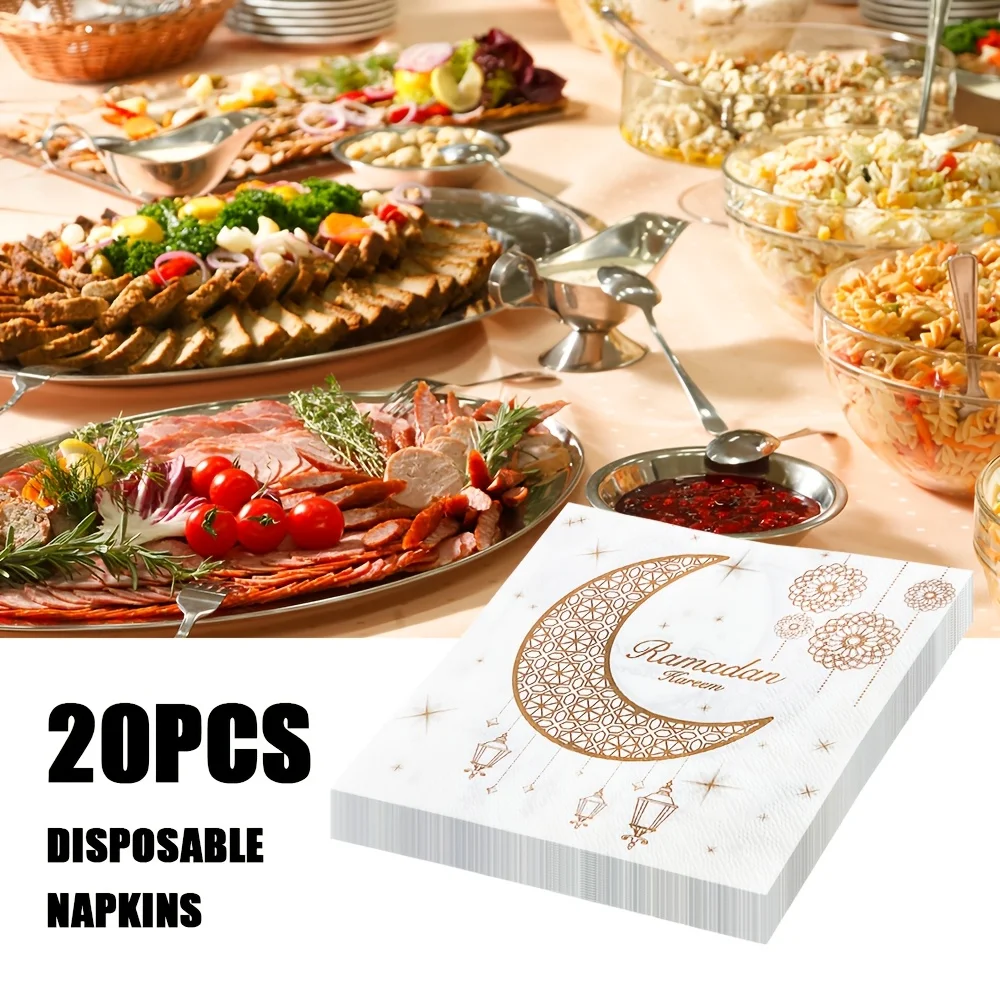 

20Pcs/bag Eid Mubarak Theme Disposable Napkins Moon Star Tissues Towel for Ramadan Kareem Islamic Muslim Party Decoration