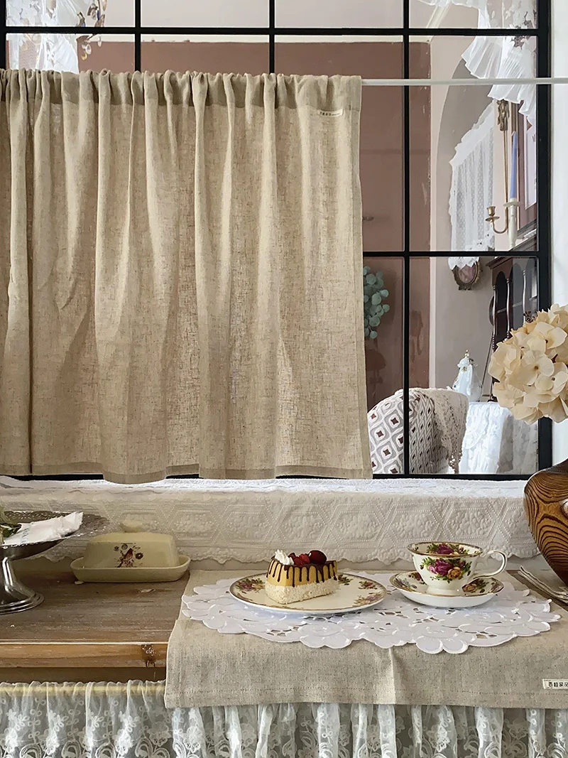 

Atmosphere Home Original Design Retro Linen Short Curtains for Living Room Cabinet Window Kitchen Door Half Curtain