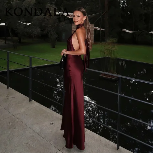 Imagen 2 del producto KONDALA 2025 Otoño Invierno elegante Halter mujeres vestidos sólidos moda Sexy sin mangas espalda descubierta Chic cremallera con cordones vestidos de mujer