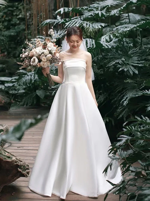 

Silk Satin Bridal Dr ature Wearable Daily Outfit Wedding Gown Floral Embroidery A-Line Skirt Korean Sle Long Dr
