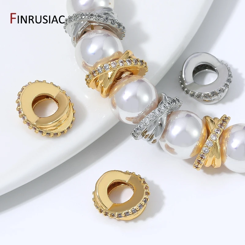 18K Gold Plated Brass Zircon Twisted Ring Spacer Beads,Criss-Cross Loop Charm Separator Beads for DIY Bracelet Necklace Accessor - view 6