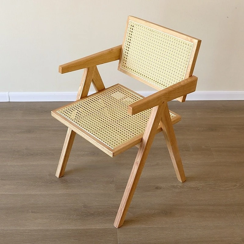 Nordic Rattan Sofa Chair, Balcony Lounge, Modern Minimalist Backrest Reclining Chair, Grey Wood Casual Living Room Chair with image 2