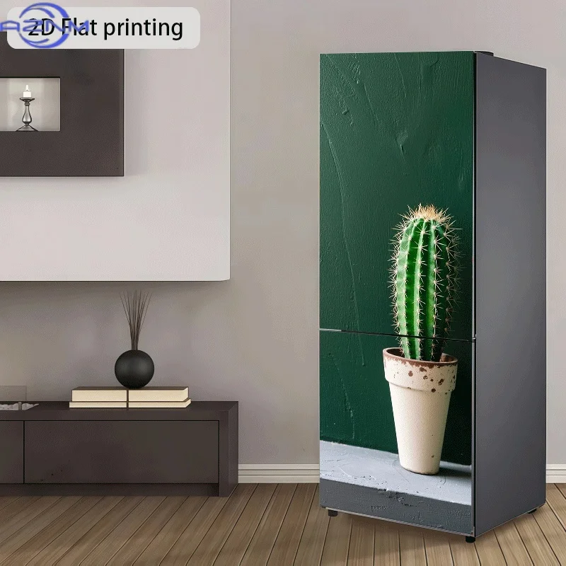 2D Flat Printing 1pc Refrigerator Sticker 60×180cm Blue Wall Cactus Themed Design, Self-Adhesive Wall Decal Wallpaper, Suitabl