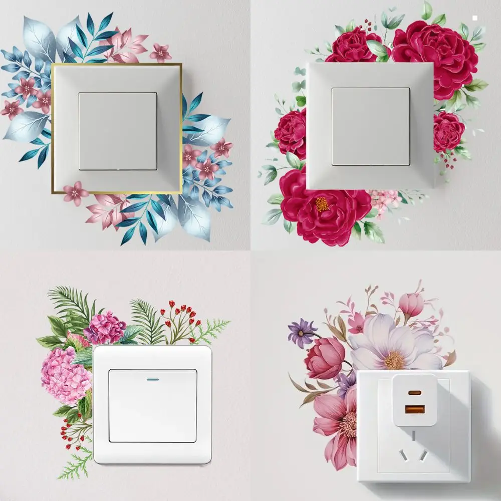 1pc adesivo interruttore fiore adesivi murali decorativi carta da parati in vinile impermeabile per soggiorno bagno camera da letto decorazione della casa