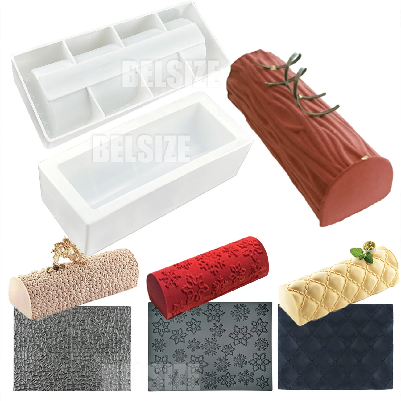 

Texture Fondant Mold Tree Bark Texture Wood Pattern Cake Silicone Mold Twinkie Buche Christmas Snowflake Lace Mat Baking Mat