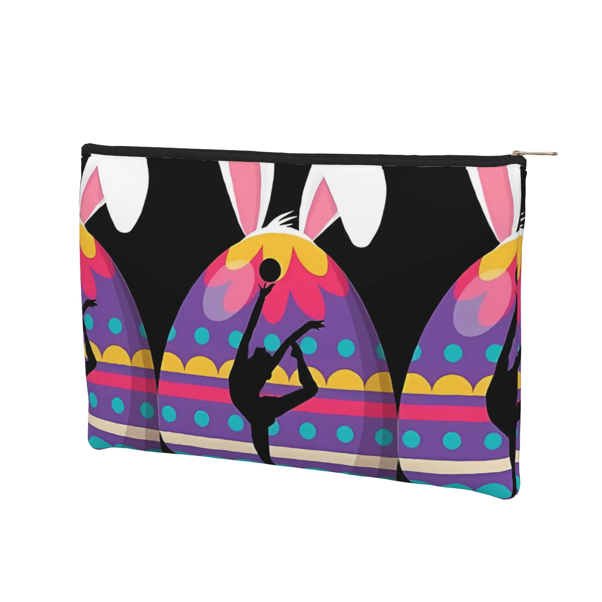Stylish Gymnastics Inside Bunny Egg Happy Easter Lover Makeup Bag Toiletry Bag with Zipper Cosmetic Pouch