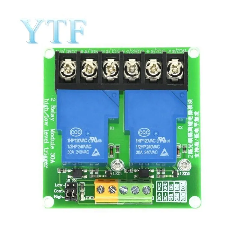 Two Channel 2-way DC 5V Relay Module 30A Optocoupler Isolation Module High And Low Level Trigger Relay For Smart Home PLC