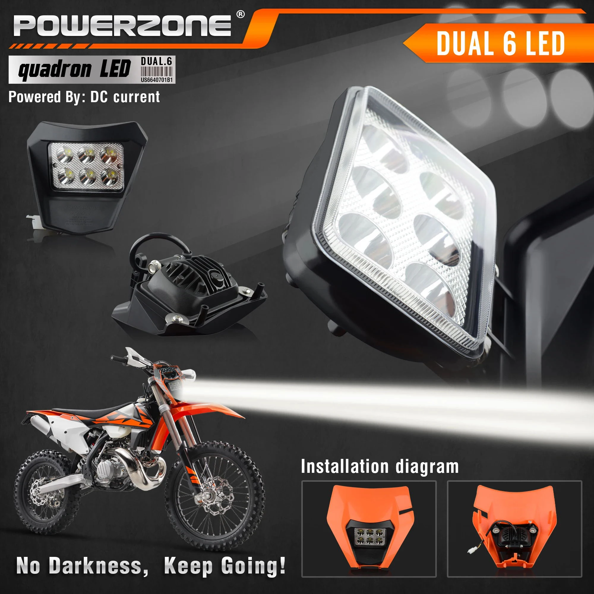 PowerZone Motorcycle  Headlight Headlamp Head Light Supermoto Fairing For KTM EXC SXF MX Dirt Bike Enduro  Headlight