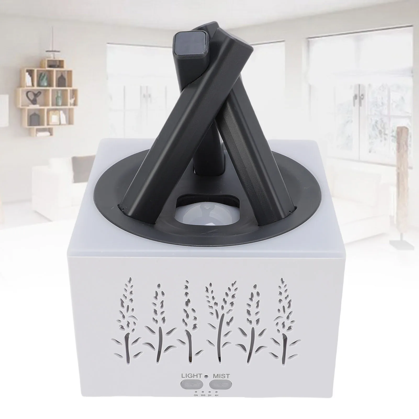 Colorful Light Silent Humidifier Essential Oil Diffuser with Hollow Design Simulated Flame for Family Home Room