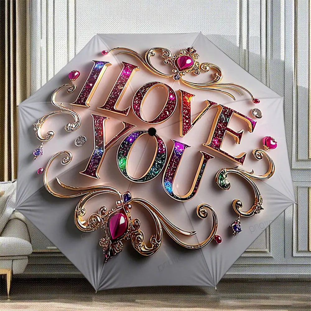 Colorful Glitter I Love You Text with Elegant Design portable waterproof sun rain umbrella for outdoor travel beach