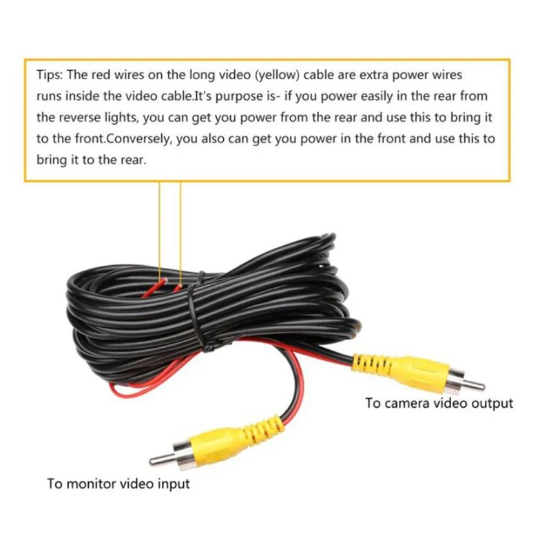 Kabel wideo RCA 6/10/15M do samochodowej kamery cofania Adapter przedłużacza AV do monitora multimedialnego samochodu zapasowego Kabel DC — zdjęcie produktu 5