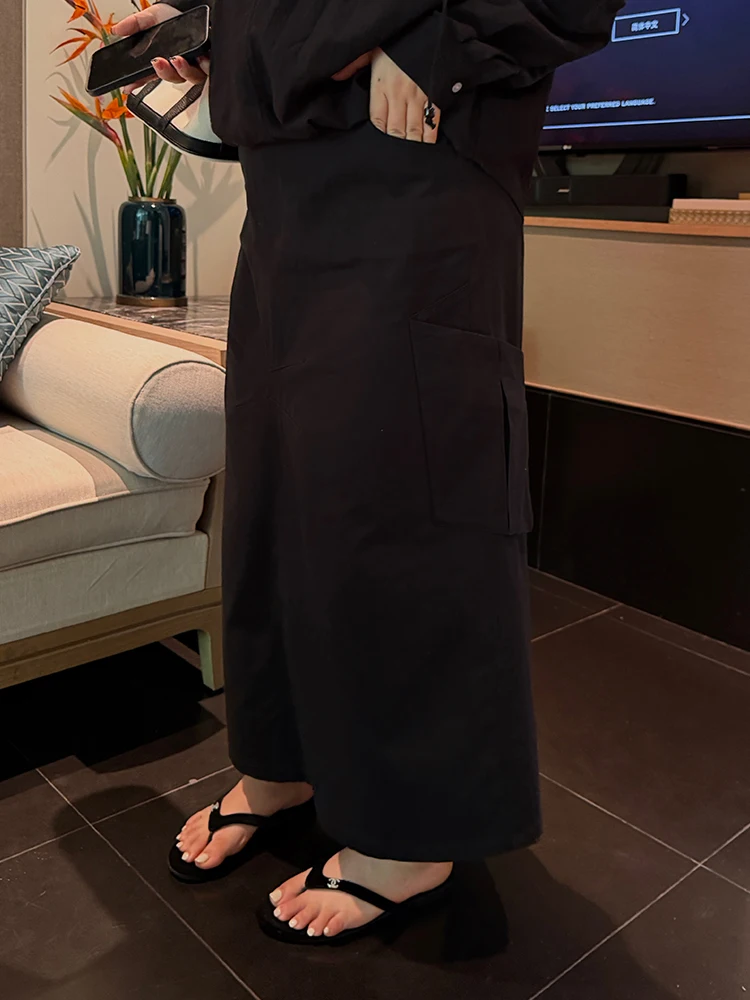 

High Waist Large kets Casual Vintage Skirt for plus Size Women Simple Design Spring Summer Long Skirt by Pencil Xiaoxin